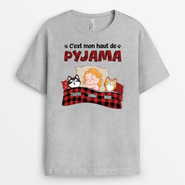 C’Est Mon Pyjama Avec Empreintes Chat – Cadeau Personnalise  T-shirt pour Amoureux Des Animaux