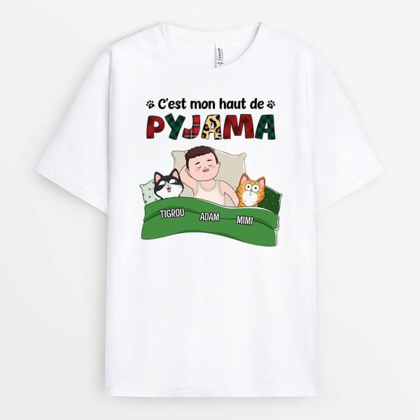 C’Est Mon Pyjama Avec Empreintes Chat – Cadeau Personnalise  T-shirt pour Amoureux Des Animaux