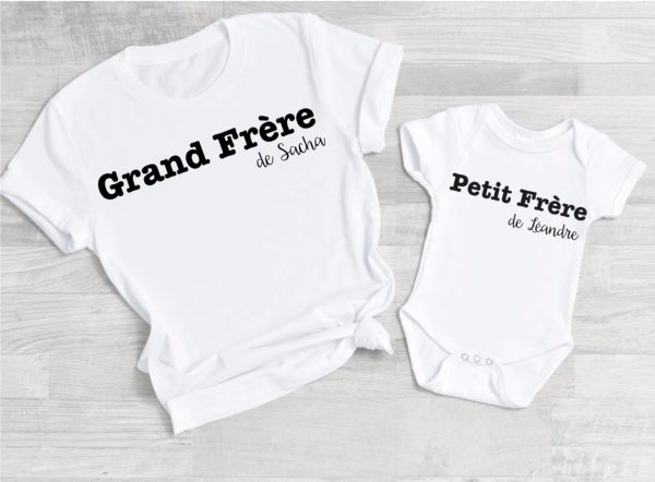 Cadeau naissance personnalise tee shirt super grand frere et body super petit frere, annonce grossesse, futur grand frere