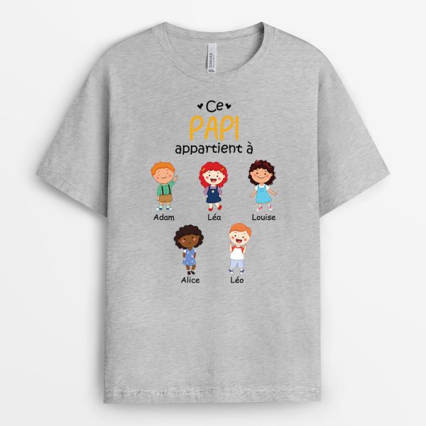 Ce Grand-Pere Appartient A Empreintes De Mains – Cadeau Personnalise  T-shirt pour Papy