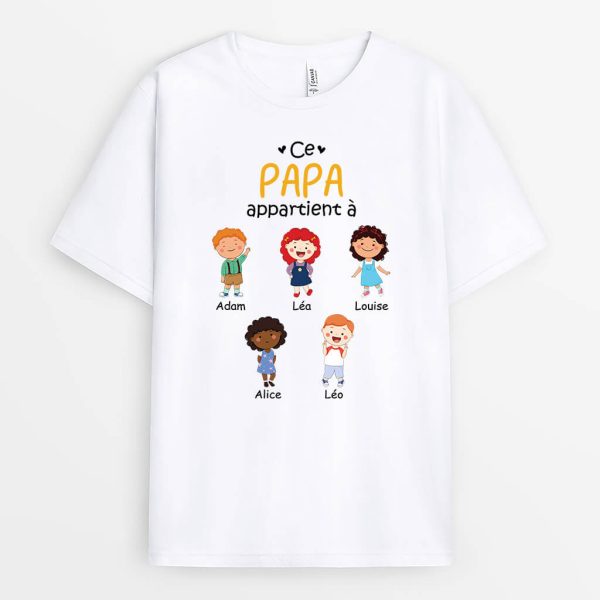 Ce Grand-Pere Appartient A Empreintes De Mains – Cadeau Personnalise  T-shirt pour Papy