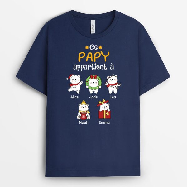 Ce Papa Papy Appartient AAvec Image d’ours de Noel – Cadeau Personnalisa  T-shirt pour Homme