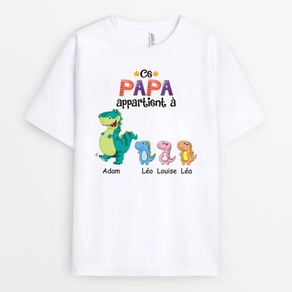 Ce Papa Papy Appartient (Dinosaure) – Cadeau Personnalise  T-shirt pour Homme