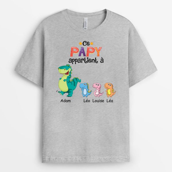 Ce Papa Papy Appartient (Dinosaure) – Cadeau Personnalise  T-shirt pour Homme