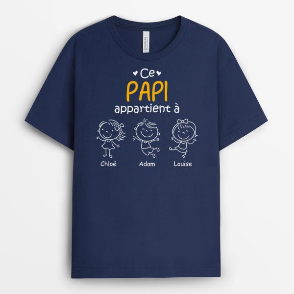 Ce Papy Appartient A Noir et Blanc – Cadeau Personnalise  T-shirt pour Papy