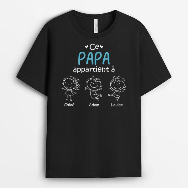 Ce Papy Appartient A Noir et Blanc – Cadeau Personnalise  T-shirt pour Papy