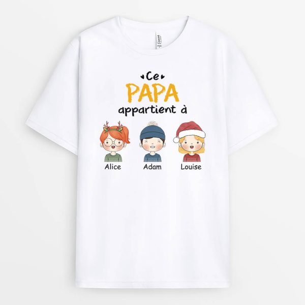 Ce Papy Appartient A Petits-Enfants Version Noel – Cadeau Personnalise  T-shirt pour Noel