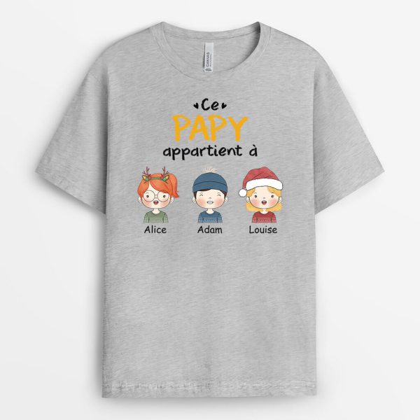 Ce Papy Appartient A Petits-Enfants Version Noel – Cadeau Personnalise  T-shirt pour Noel