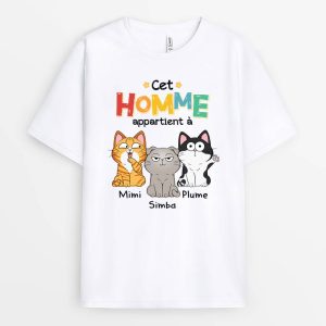 Cet Humain Appartient A Avec Chat – Cadeau Personnalise T-shirt pour Amoureux des Animaux Cet Humain Appartient A Avec Chat – Cadeau Personnalise T-shirt pour Amoureux des Animaux