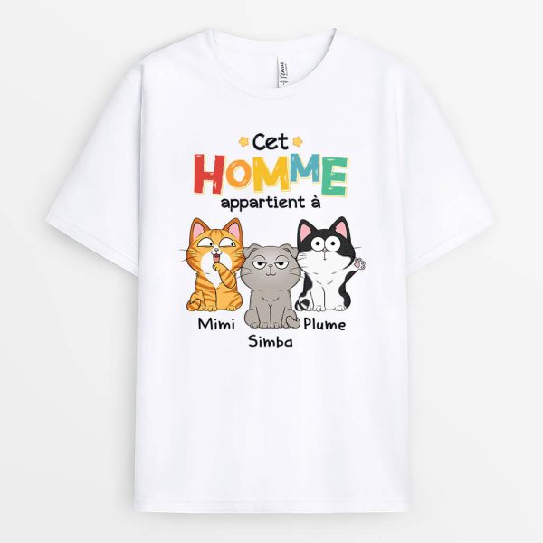 Cet Humain Appartient A Avec Chat – Cadeau Personnalise  T-shirt pour Amoureux des Animaux