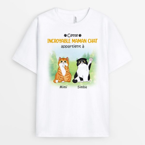 Cette Incroyable Maman Chat Appartient A – Cadeau Personnalise  T-shirt pour Amoureux des Chats