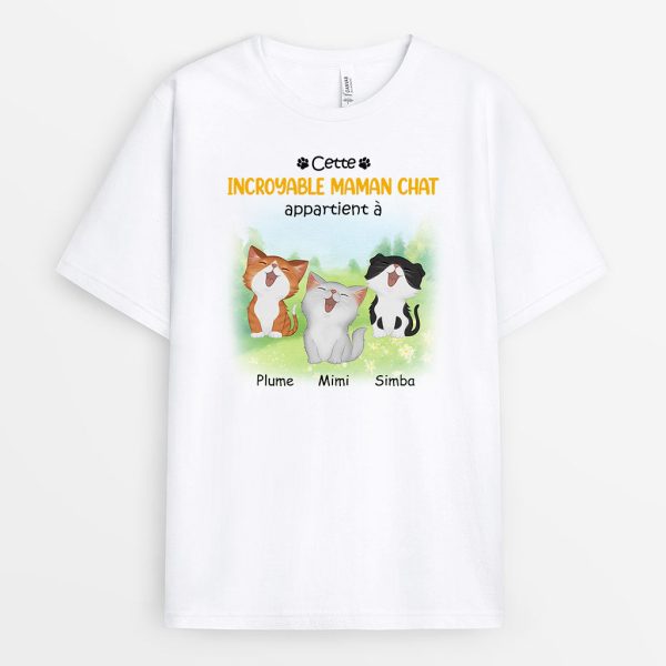 Cette Incroyable Maman Chat Appartient A – Cadeau Personnalise  T-shirt pour Amoureux des Chats