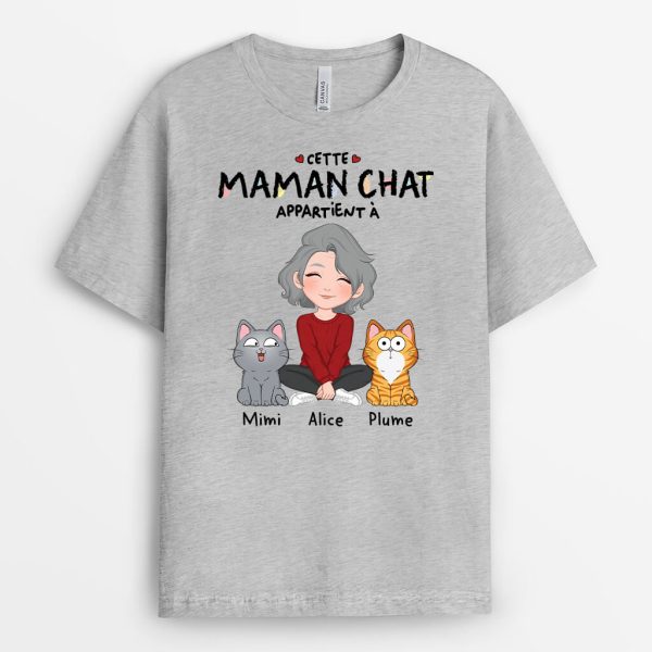 Cette Maman Chat Appartient A – Cadeau Personnalise  T-shirt pour Femme