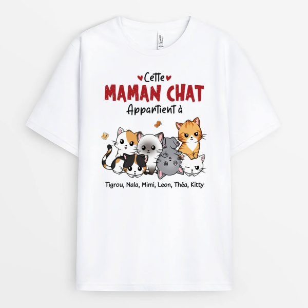 Cette Maman Chat Appartient A Version Mignonne – Cadeau Personnalise  T-shirt pour Amoureux Des Animaux