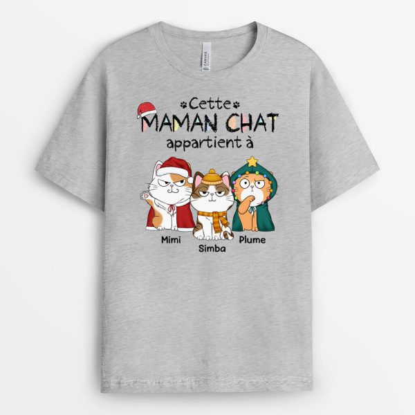 Cette Maman Chat Ce Papa Chat Appartient A – Cadeau Personnalise  T-shirt pour Noel