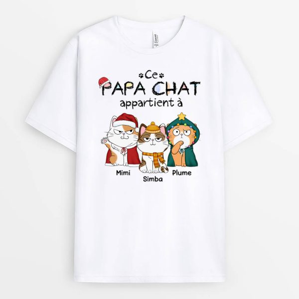 Cette Maman Chat Ce Papa Chat Appartient A – Cadeau Personnalise  T-shirt pour Noel