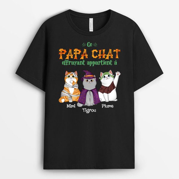 Cette Maman Chat  Ce Papa Chat Effrayant Appartient – Cadeau Personnalise  T-shirt pour Halloween