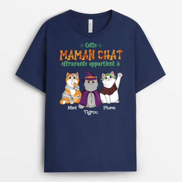 Cette Maman Chat  Ce Papa Chat Effrayant Appartient – Cadeau Personnalise  T-shirt pour Halloween