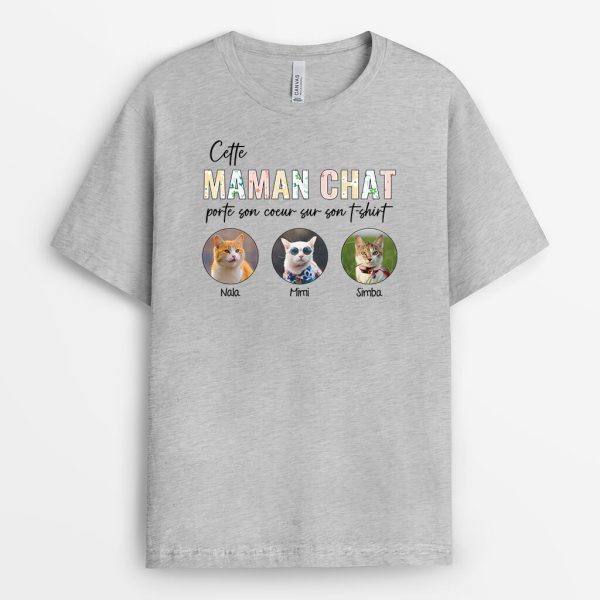 Cette Maman Chat Papa Chat Porte Son Coeur Sur Son T-Shirt – Cadeau Personnalise T-shirt pour Amoureux des Animaux