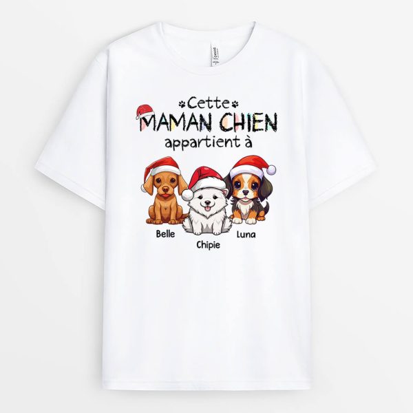 Cette Maman Chien Ce Papa Chien Appartient A Version Noel – Cadeau Personnalise  T-shirt pour Noel