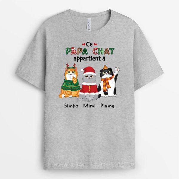 Cette Maman De ChatCe Papa De Chat Appartient A Version Noel – Cadeau Personnalise  T-shirt pour Amoureux des animaux