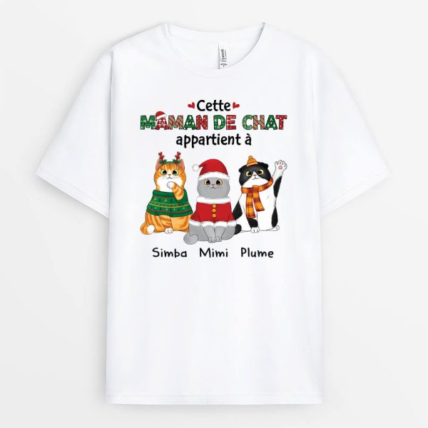 Cette Maman De ChatCe Papa De Chat Appartient A Version Noel – Cadeau Personnalise  T-shirt pour Amoureux des animaux