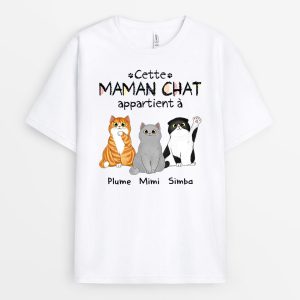 Cette MamanCe Papa Chat Appartient A – Cadeau Personnalise  T-shirt pour Amoureux des Chats
