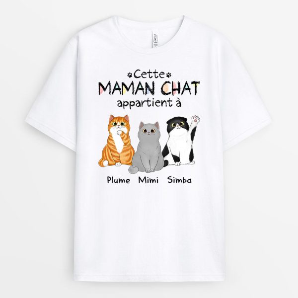 Cette MamanCe Papa Chat Appartient A – Cadeau Personnalise  T-shirt pour Amoureux des Chats