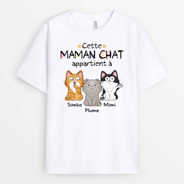 Cette MamanCe Papa Chat Appartient A – Cadeau Personnalise  T-shirt pour Amoureux des animaux