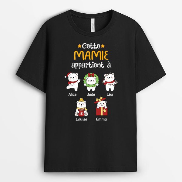 Cette MamanMamie Appartient A Avec Image d’ours de Noel – Cadeau Personnalise  T-shirt pour Femme