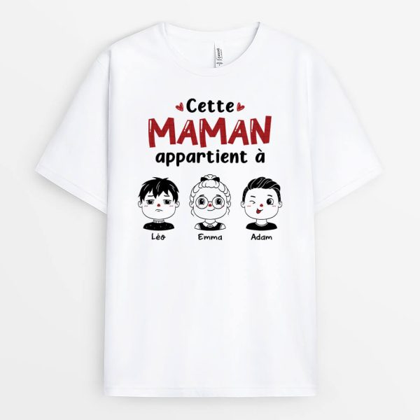 Cette MamanMamie Appartient A Noir et Blanc – Cadeau Personnalise  T-shirt pour Femme