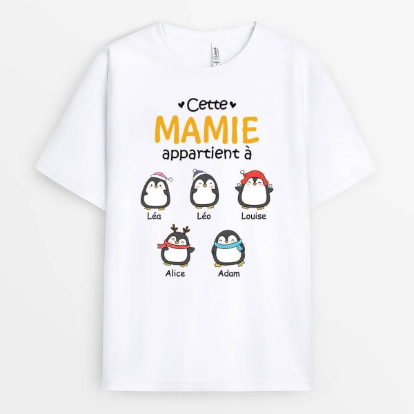 Cette MamanMamie Appartient A Version Penguin – Cadeau Personnalise  T-shirt pourFemmme