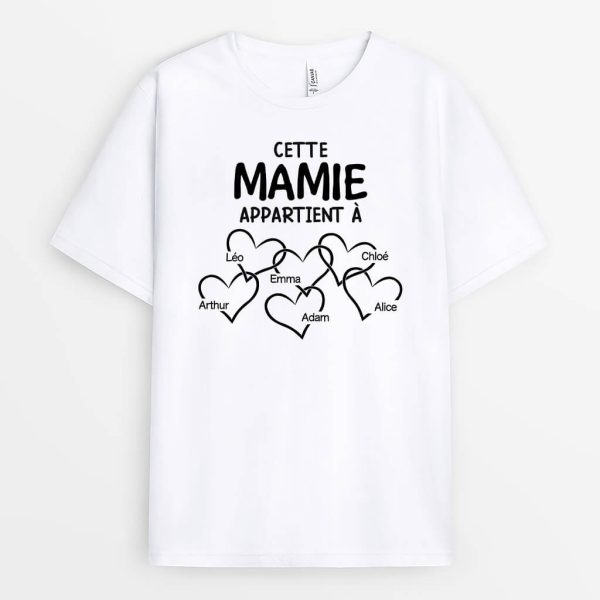 Cette Mamie Appartient A Petits Coeurs – Cadeau Personnalise  T-shirt pour Mamie