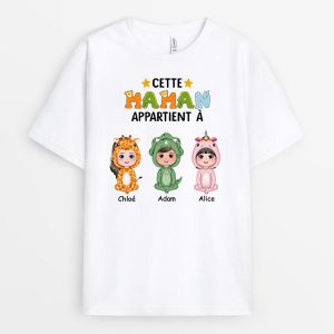 Cette Mamie Maman Appartient A – Cadeau Personnalise  T-shirt pour Maman Mamie