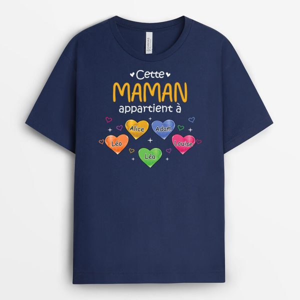 Cette Mamie  Maman Appartient A (Coeur Aquarelle) – Cadeau Personnalise  T-shirt pour Femme