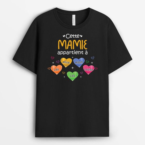 Cette Mamie  Maman Appartient A (Coeur Aquarelle) – Cadeau Personnalise  T-shirt pour Femme