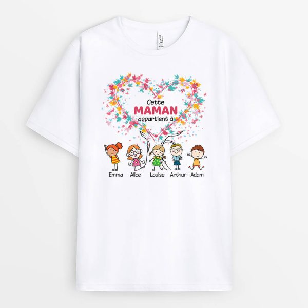 Cette MamieMaman Appartient A Avec Feuilles – Cadeau Personnalise  T-shirt pour Femme