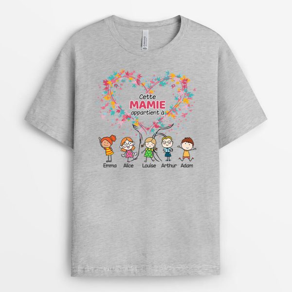 Cette MamieMaman Appartient A Avec Feuilles – Cadeau Personnalise  T-shirt pour Femme