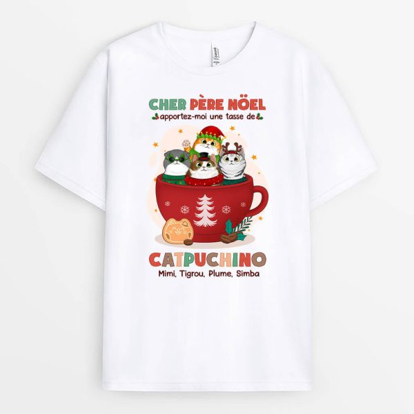 Cher Pere Noel Apportez-Moi Une Tasse De Catfe – Cadeau Personnalise  T-shirt pour Noel