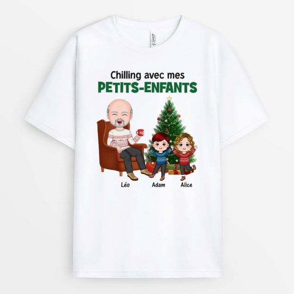 Chilling Avec Mes Petits-Enfants – Cadeau Personnalise  T-shirt pour Noel