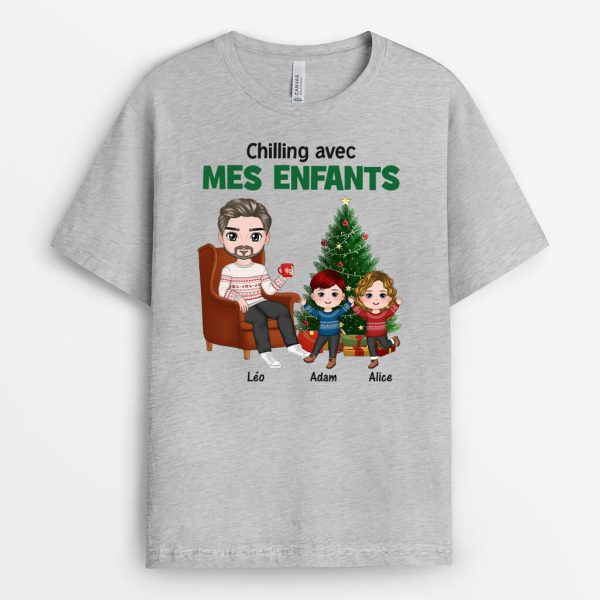 Chilling Avec Mes Petits-Enfants – Cadeau Personnalise  T-shirt pour Noel