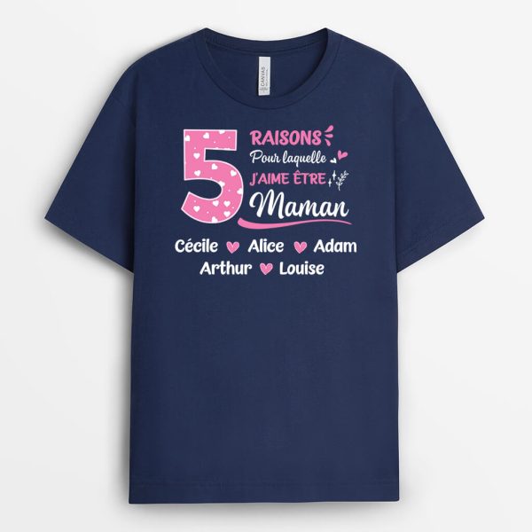 Cinq Raisons Pour Lesquelles J’Aime Etre Mamie Version Rose – Cadeau Personnalise  T-shirt pour Mamie