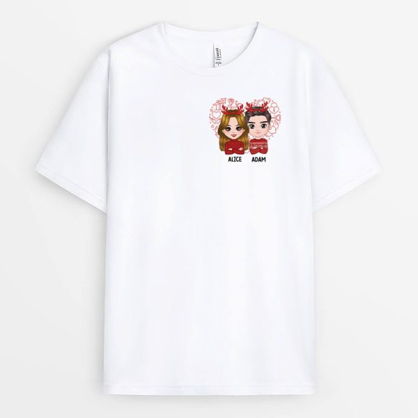 Couple de Noel avec Coeur  Cadeau Personnalise  T-shirt pour Noel