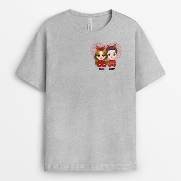 Couple de Noel avec Coeur  Cadeau Personnalise  T-shirt pour Noel