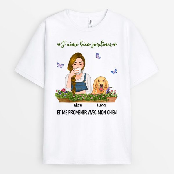 Faire Du Jardinage et Me Promener Avec Mes Chiens – Cadeau Personnalise  T-shirt pour Amoureux des Chiens