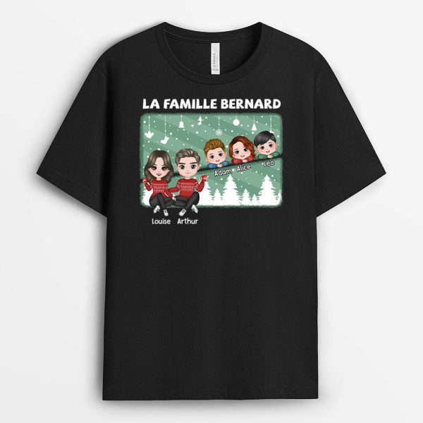 Famille Noel Avec Nom – Cadeau Personnalise  T-shirt pour Noel