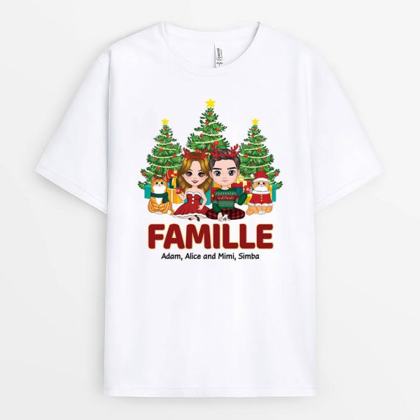 Famille de Couple et de Chats Version Noel – Cadeau Personnalise – T-shirt pour famille Noel