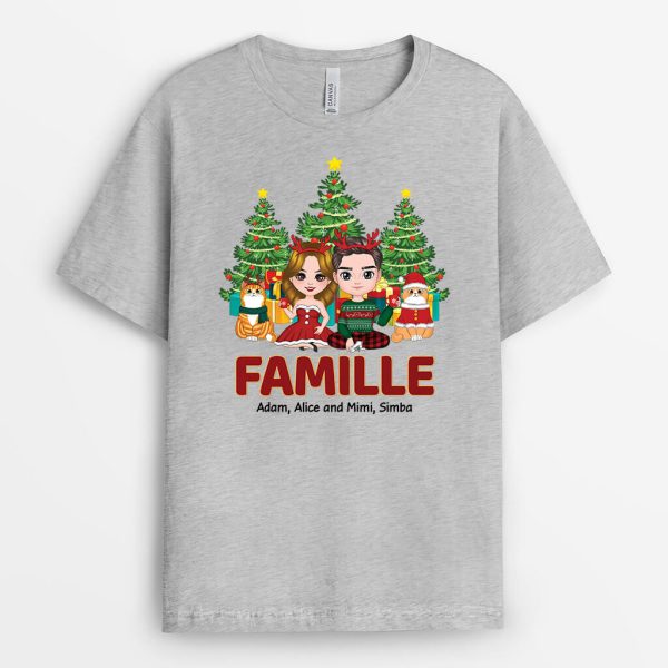 Famille de Couple et de Chats Version Noel – Cadeau Personnalise – T-shirt pour famille Noel