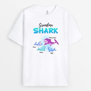 Grandma Shark Cadeau Personnalise T shirt pour MamanMamie 1