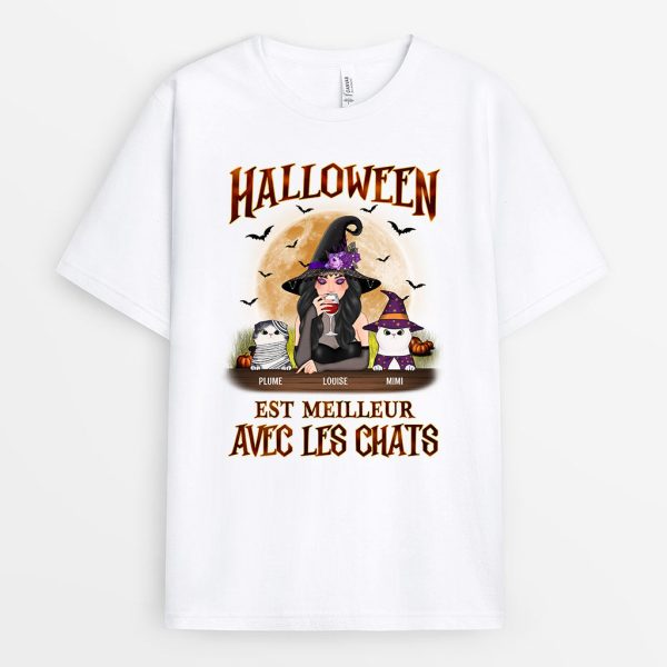 Halloween Est Meilleur Avec Les Chats – Cadeau Personnalise  T-shirt pour Halloween